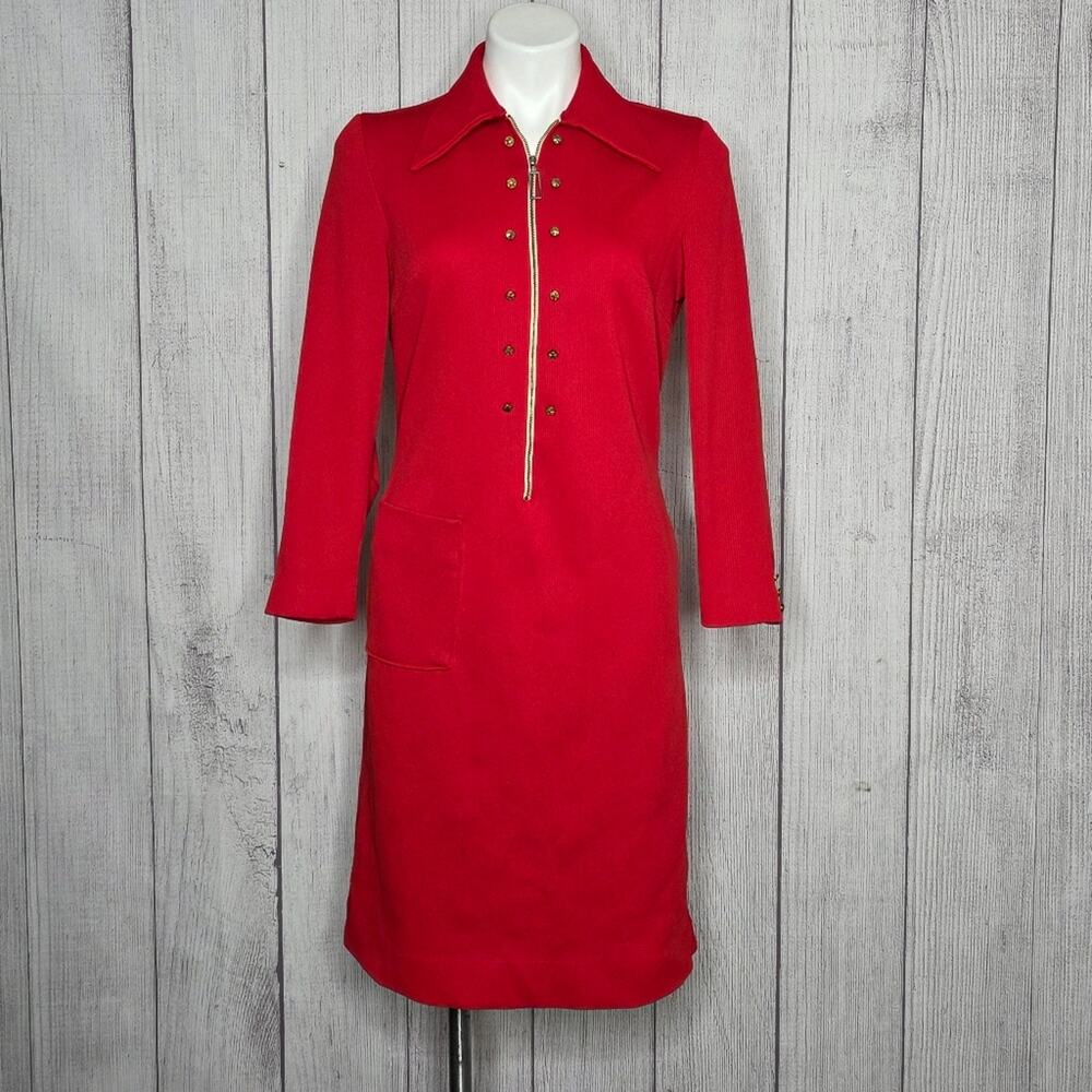 Vintage 70s Star Stud Zip Front Dagger Collar Western Disco Dress, sz Medium